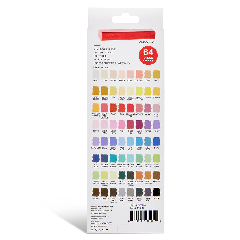 Square Chalk Pastels - 64 Colors