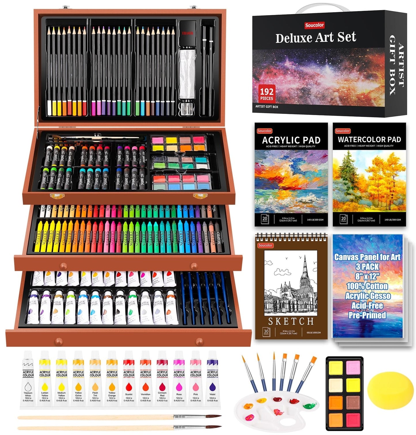 Art Supplies, 192-Pack Deluxe Art Set Drawing Painting Supplies Art Kit with ...