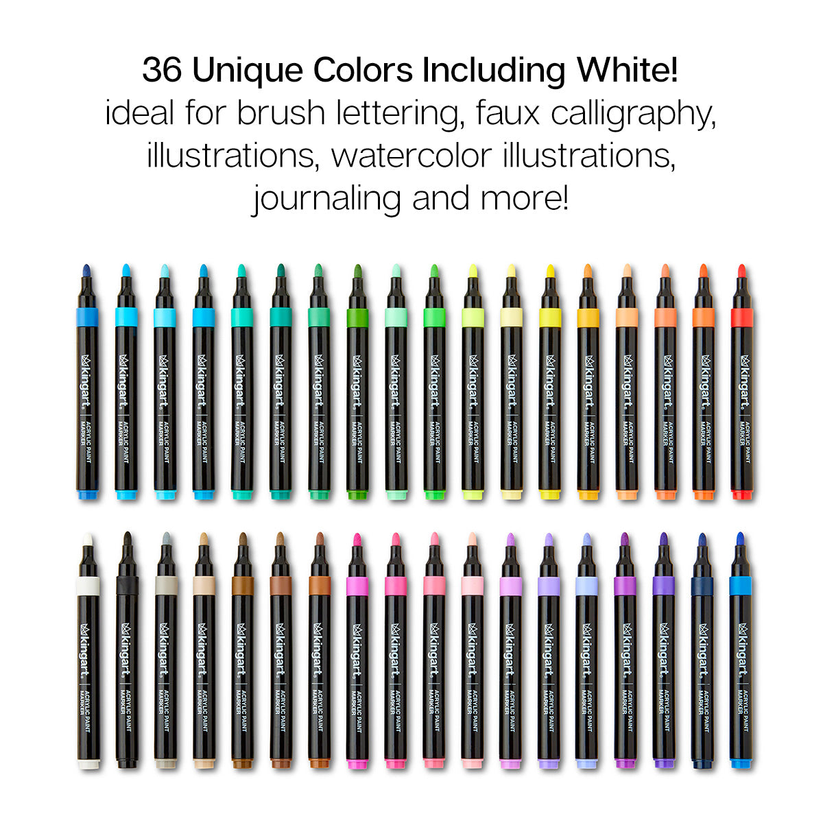 Acrylic Paint Markers Set – 36 Colors, 2mm Bullet Tip, Water-Based, Multi-Surface