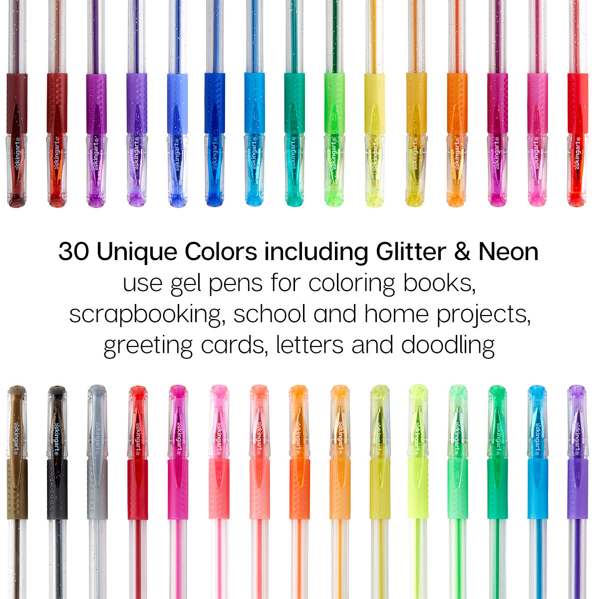 Gel Pens - Comfort Grip - 30 Glitter Colors