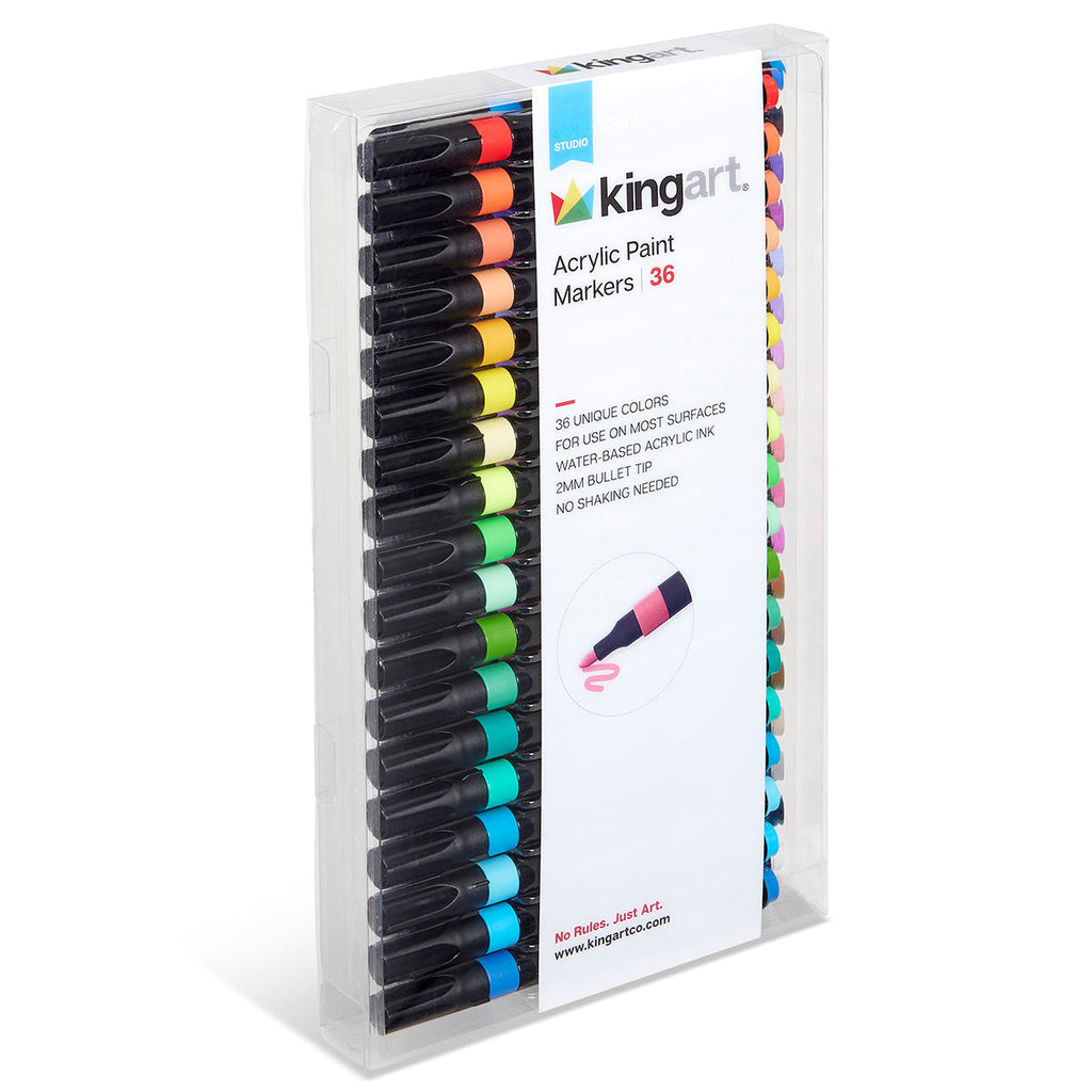 Acrylic Paint Markers Set – 36 Colors, 2mm Bullet Tip, Water-Based, Multi-Surface