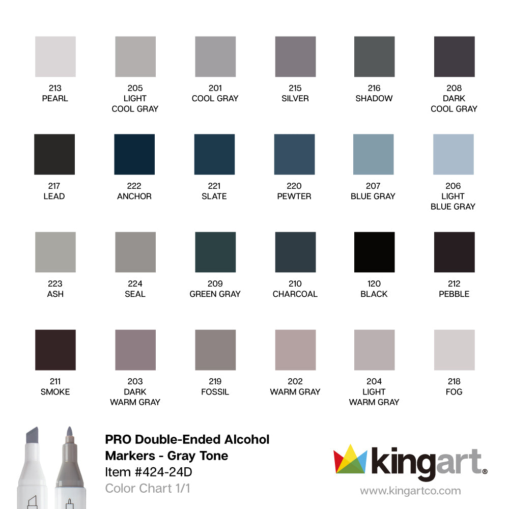 Double-Ended Alcohol Markers - 24 Gray Tone Colors