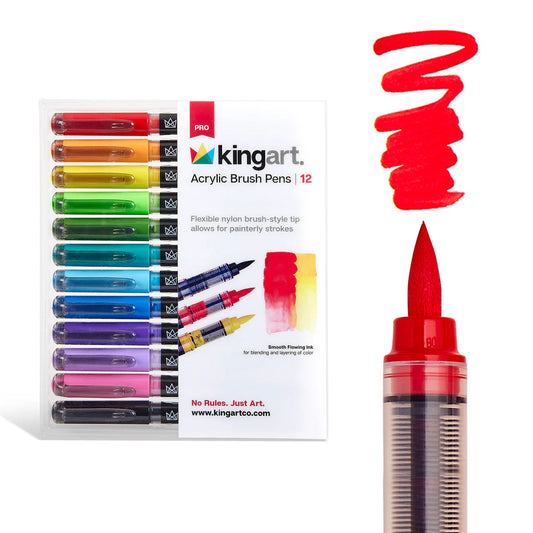 Acrylic Paint Brush Tip Pens - 12 Classic Colors