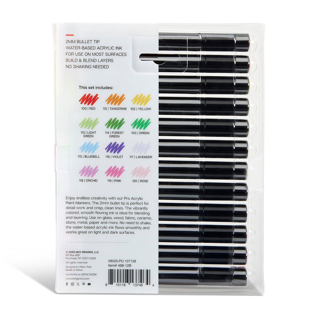 PRO Acrylic Paint Markers - 2mm Bullet Tip - 12 Floral Colors