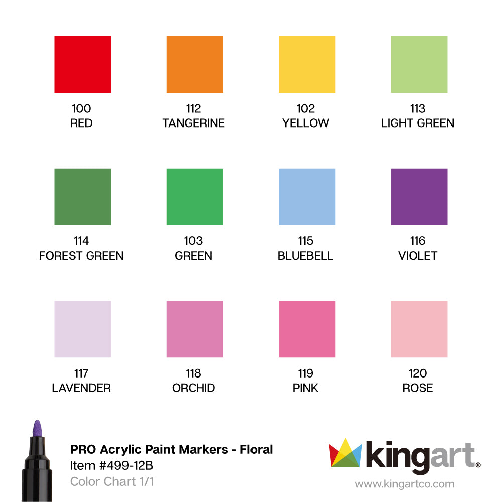 PRO Acrylic Paint Markers - 2mm Bullet Tip - 12 Floral Colors