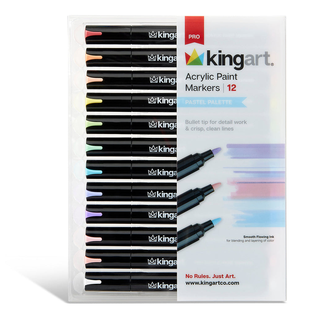 PRO Acrylic Paint Markers - 2mm Bullet Tip - 12 Pastel Colors
