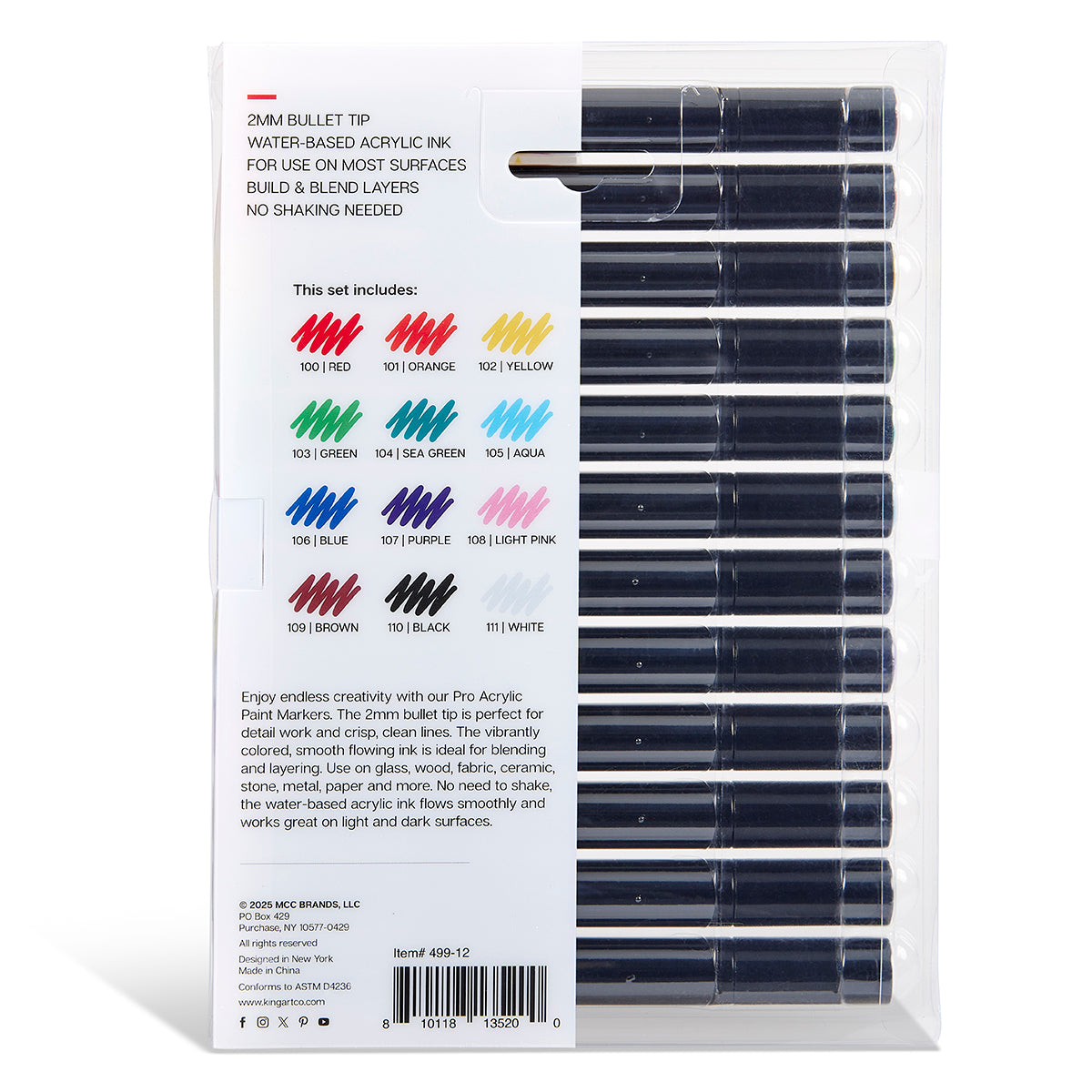PRO Acrylic Paint Markers - 2mm Bullet Tip - 12 Classic Colors