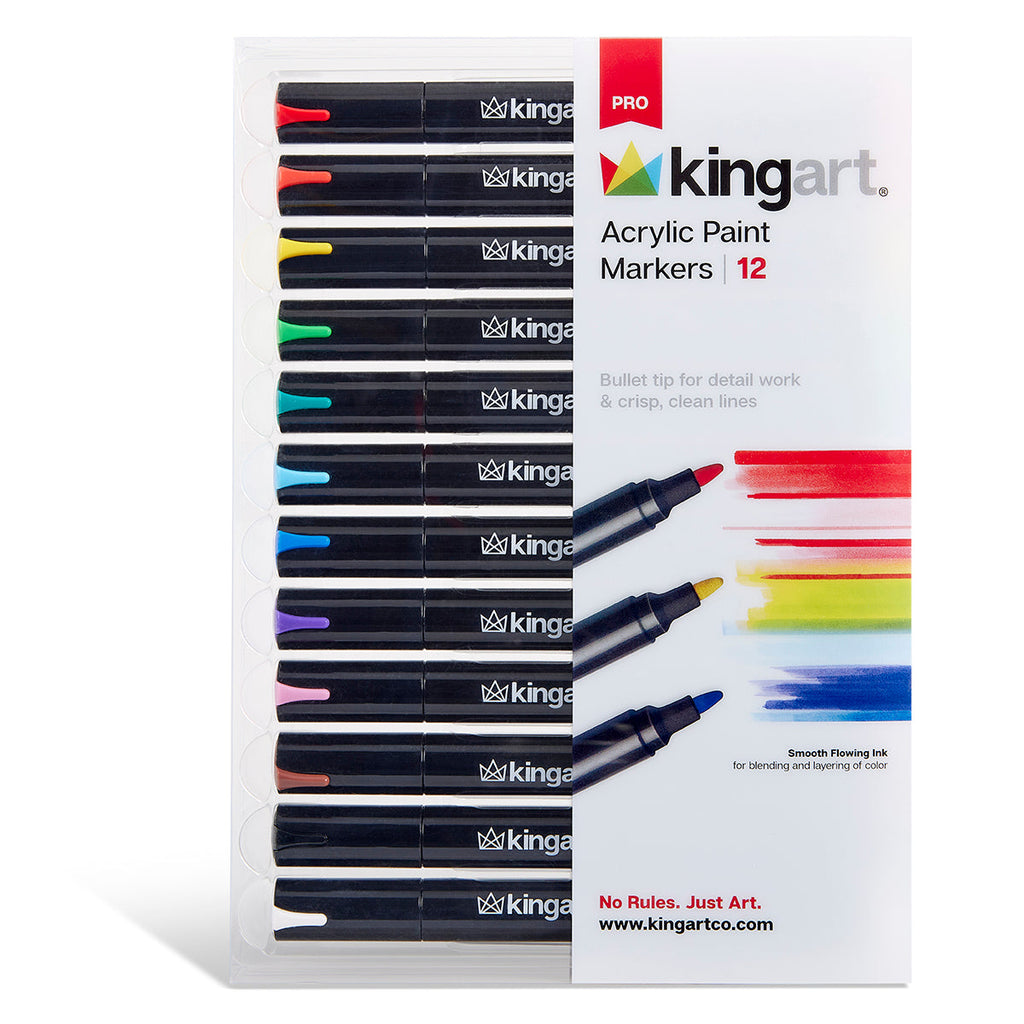 PRO Acrylic Paint Markers - 2mm Bullet Tip - 12 Classic Colors