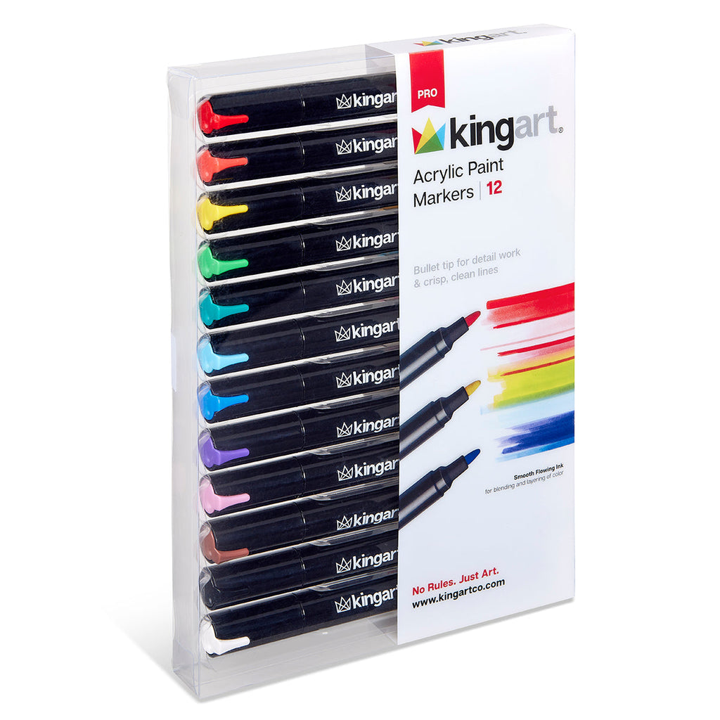 PRO Acrylic Paint Markers - 2mm Bullet Tip - 12 Classic Colors