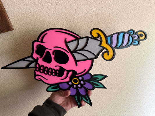 Hand-Painted Skull & Dagger Wall Art Plaque