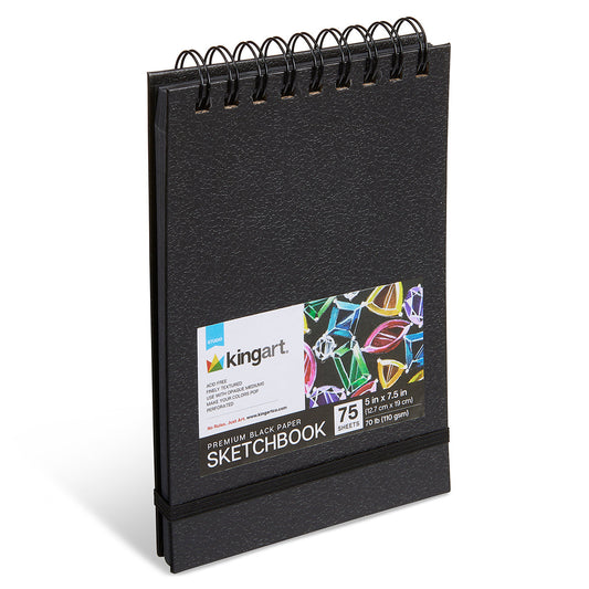 Black Drawing Paper - Top Spiral - 5” x 7.5” - 75 Sheets