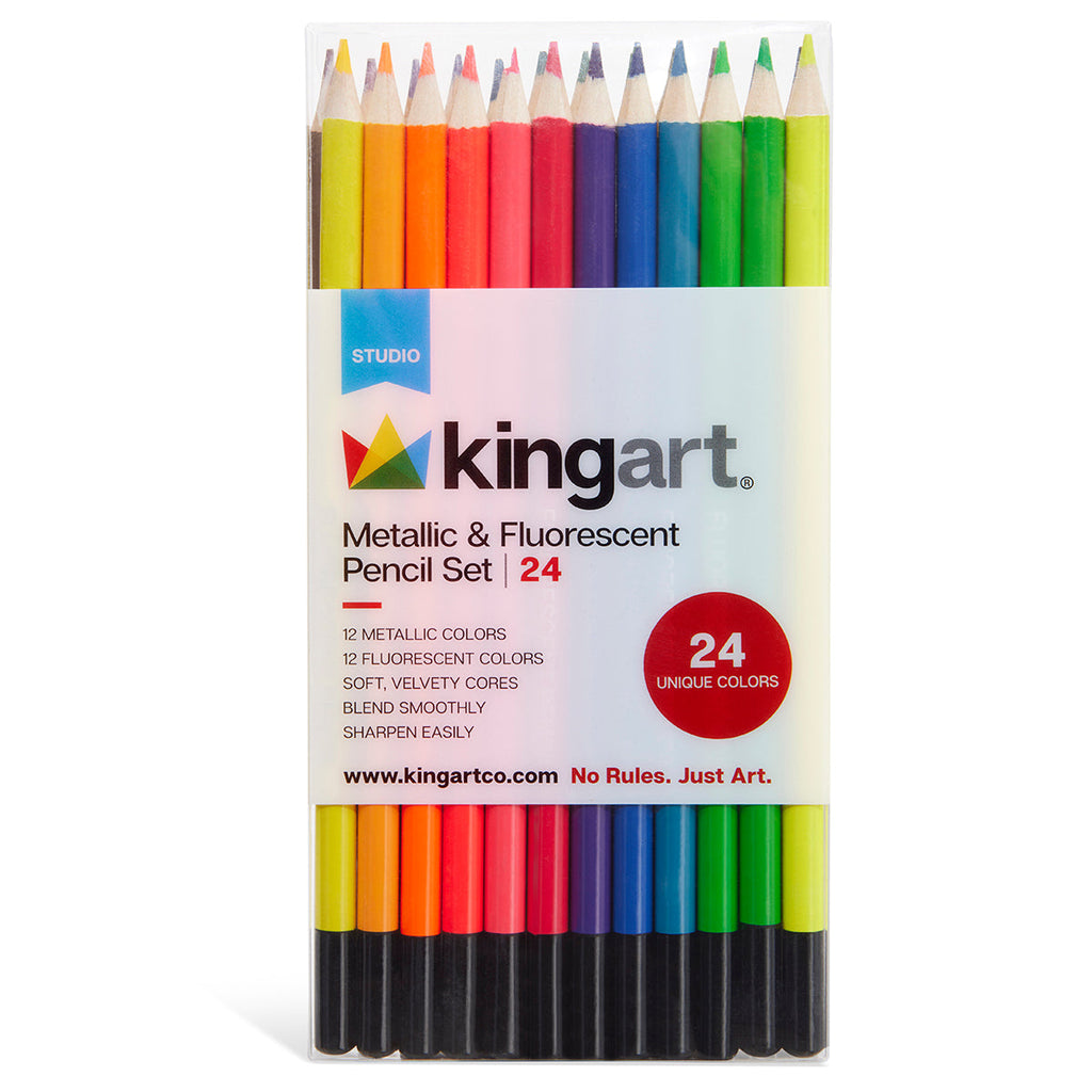 Studio Colored Pencils Set - Metallic & Neon Colors - 24 pc
