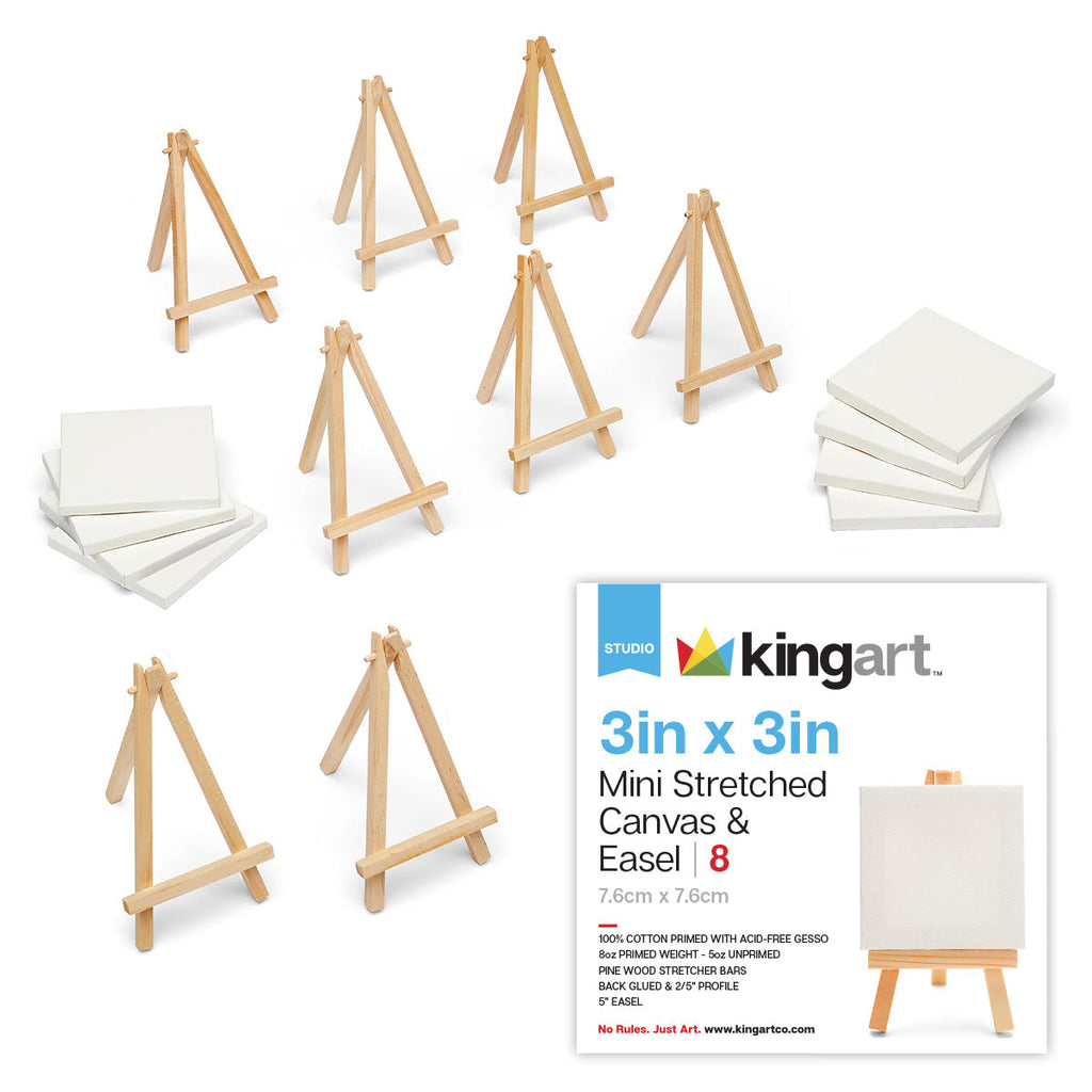 Mini Easel & Canvas Set, 3” x 3”, 8 pc