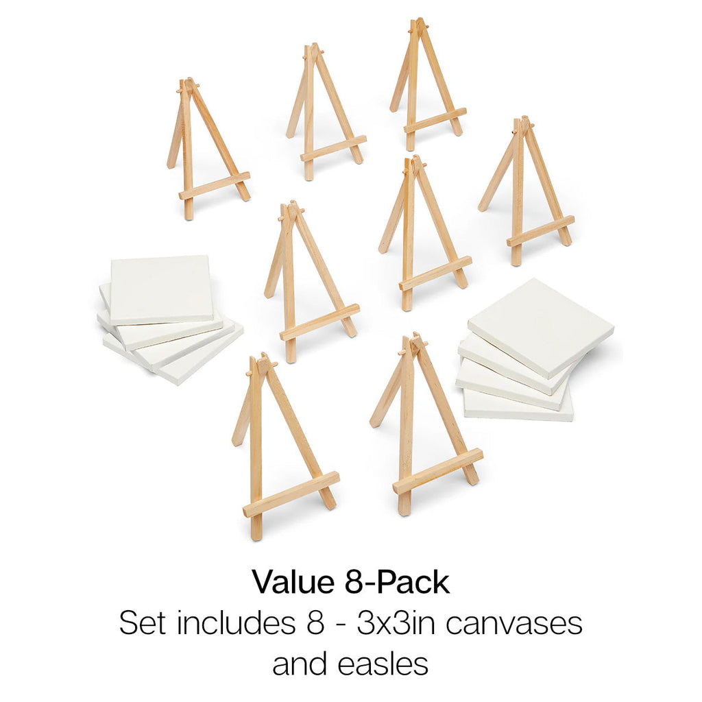 Mini Easel & Canvas Set, 3” x 3”, 8 pc