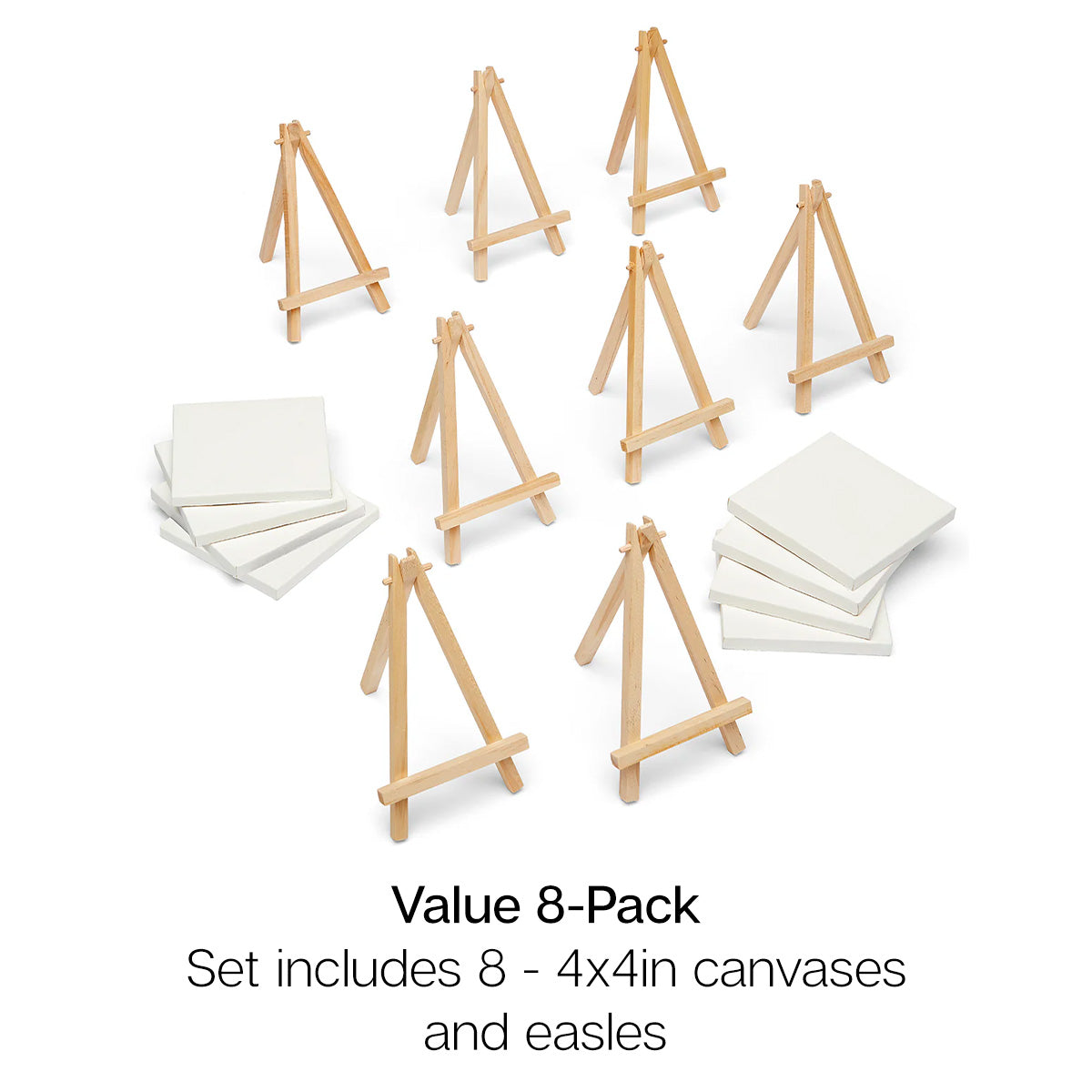 Mini Easel & Canvas Set 4” x 4”, 8 pc