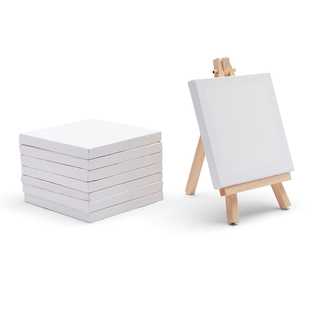 Mini Easel & Canvas Set 4” x 4”, 8 pc