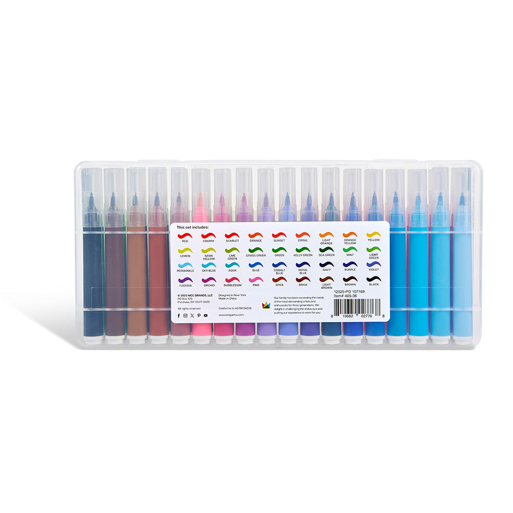 Coloring Soft Tip Brush Markers - Water-Based Ink - 36 Colors