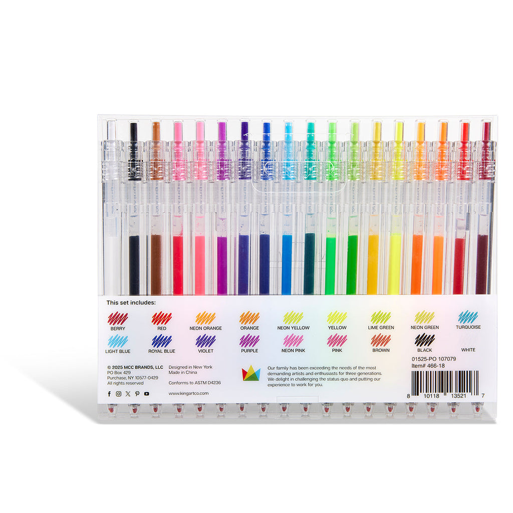 Retractable Gel Pens - Comfort Grip - Bullet Tip - 18 Colors