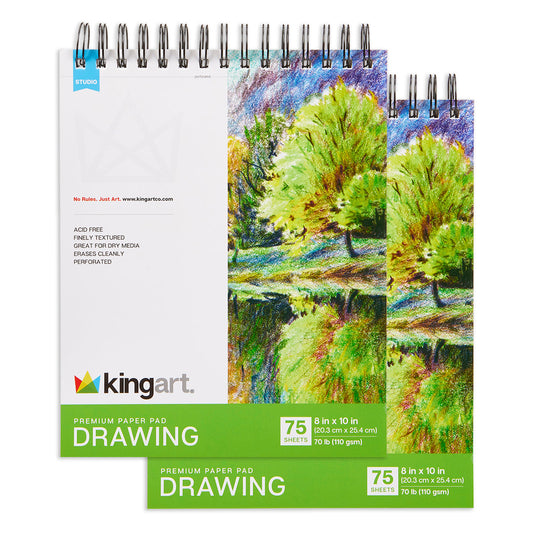 Drawing Paper Pads - Top Spiral – 8" x 10" (2 Pack, 75 Sheets Each)