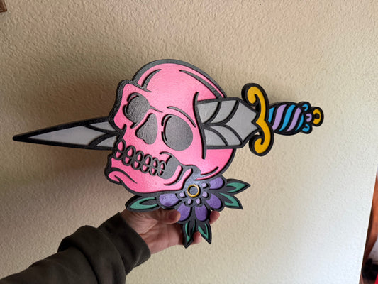 Hand-Painted Skull & Dagger Wall Art Plaque