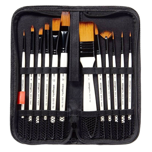 Studio Brush Set - Gold Nylon - Storage Case - 12 Piece