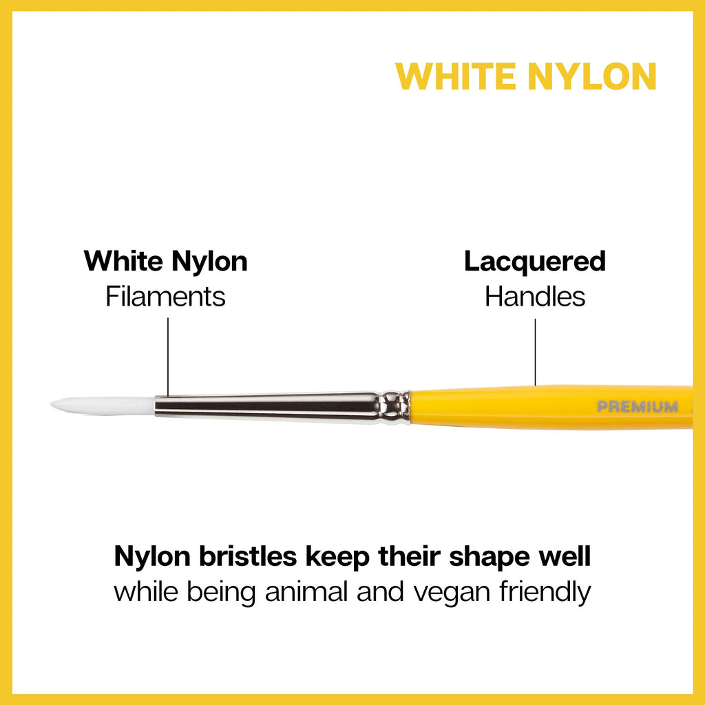 White Nylon 7950 Round Short Handle Brush Set, 8 pc - Face Painting Brush