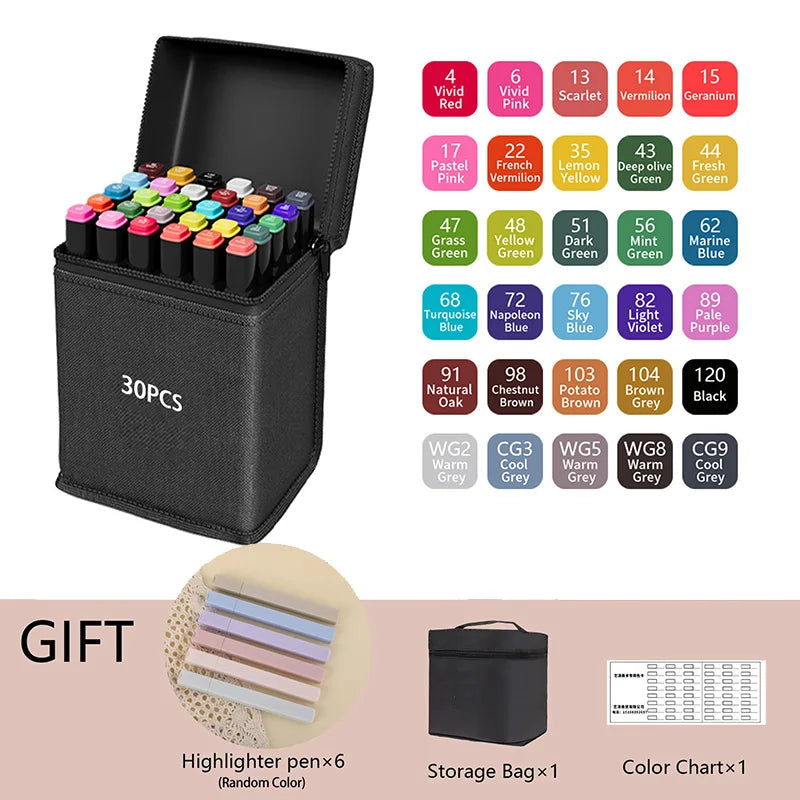 Dual Tip Alcohol Markers — 24/36/48/60/80/120/168/262 Color Sets | Permanent Art Sketch Markers for Illustration & School Supplies