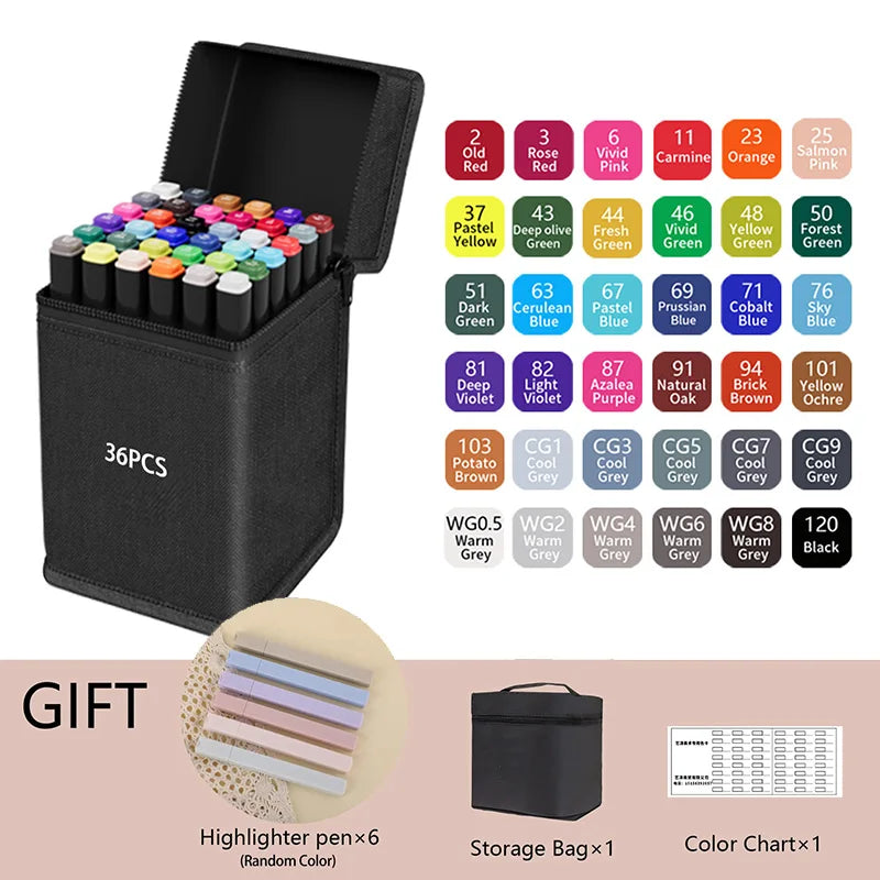 Dual Tip Alcohol Markers — 24/36/48/60/80/120/168/262 Color Sets | Permanent Art Sketch Markers for Illustration & School Supplies