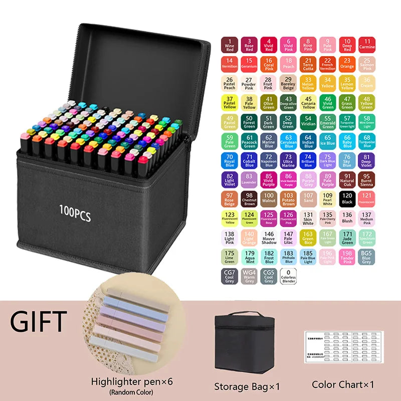 Dual Tip Alcohol Markers — 24/36/48/60/80/120/168/262 Color Sets | Permanent Art Sketch Markers for Illustration & School Supplies