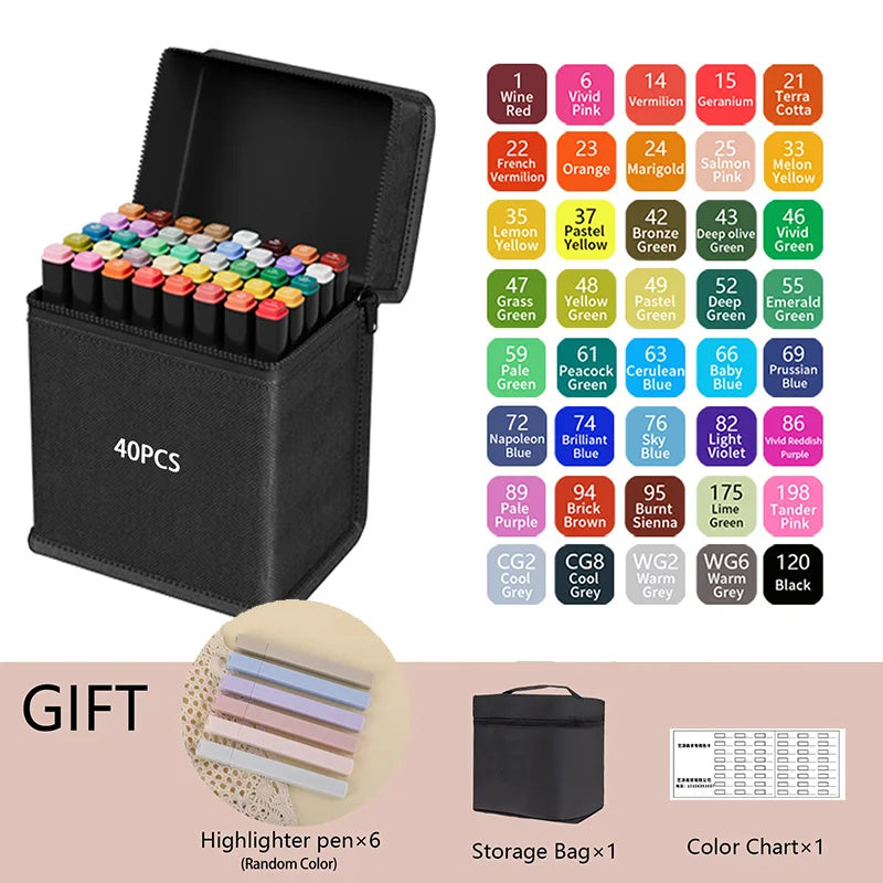Dual Tip Alcohol Markers — 24/36/48/60/80/120/168/262 Color Sets | Permanent Art Sketch Markers for Illustration & School Supplies