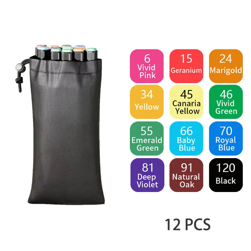 Dual Tip Alcohol Markers — 24/36/48/60/80/120/168/262 Color Sets | Permanent Art Sketch Markers for Illustration & School Supplies