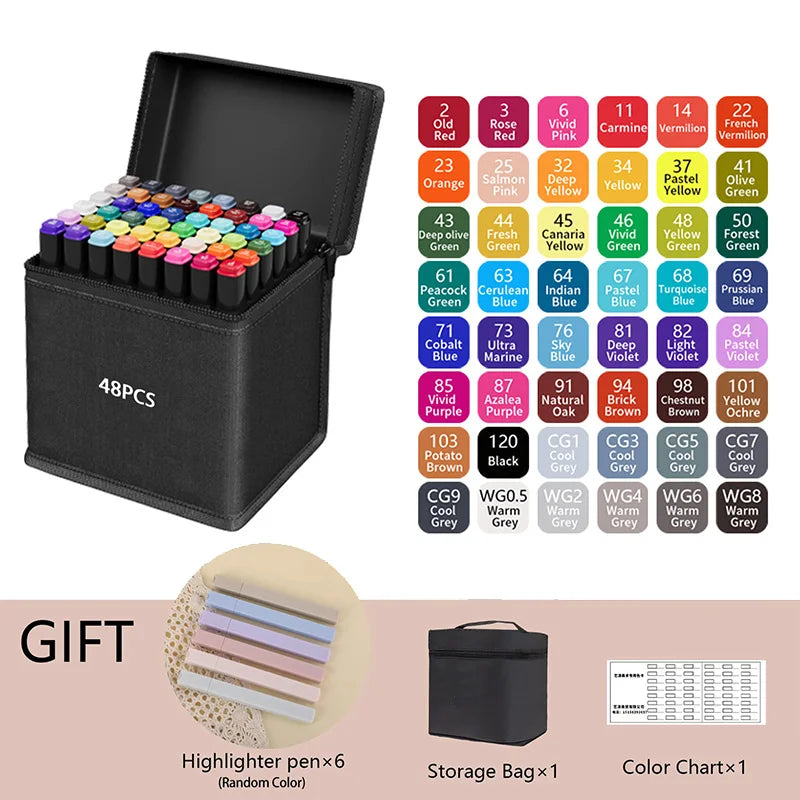Dual Tip Alcohol Markers — 24/36/48/60/80/120/168/262 Color Sets | Permanent Art Sketch Markers for Illustration & School Supplies