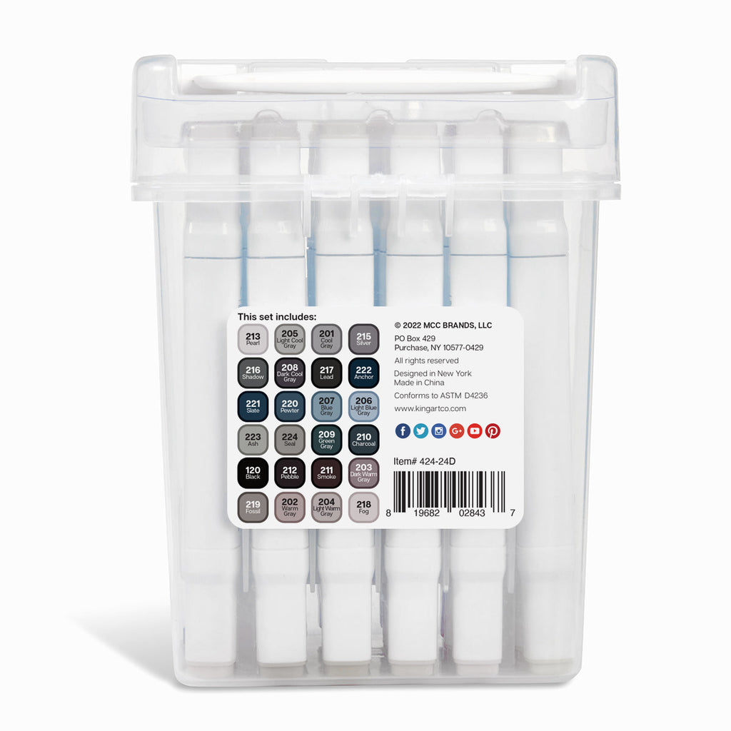 PRO Double-Ended Alcohol Markers - 24 Gray Tone Colors