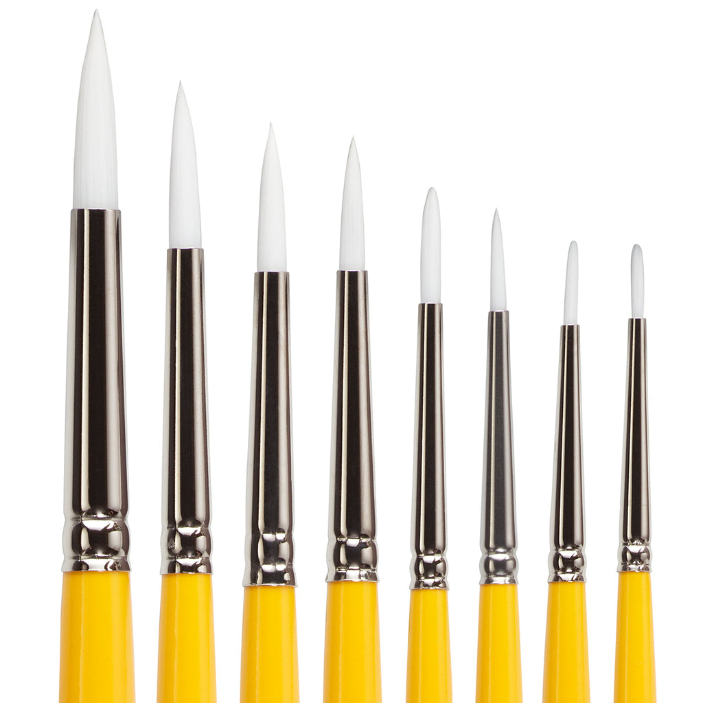 White Nylon 7950 Round Short Handle Brush Set, 8 pc - Face Painting Brush