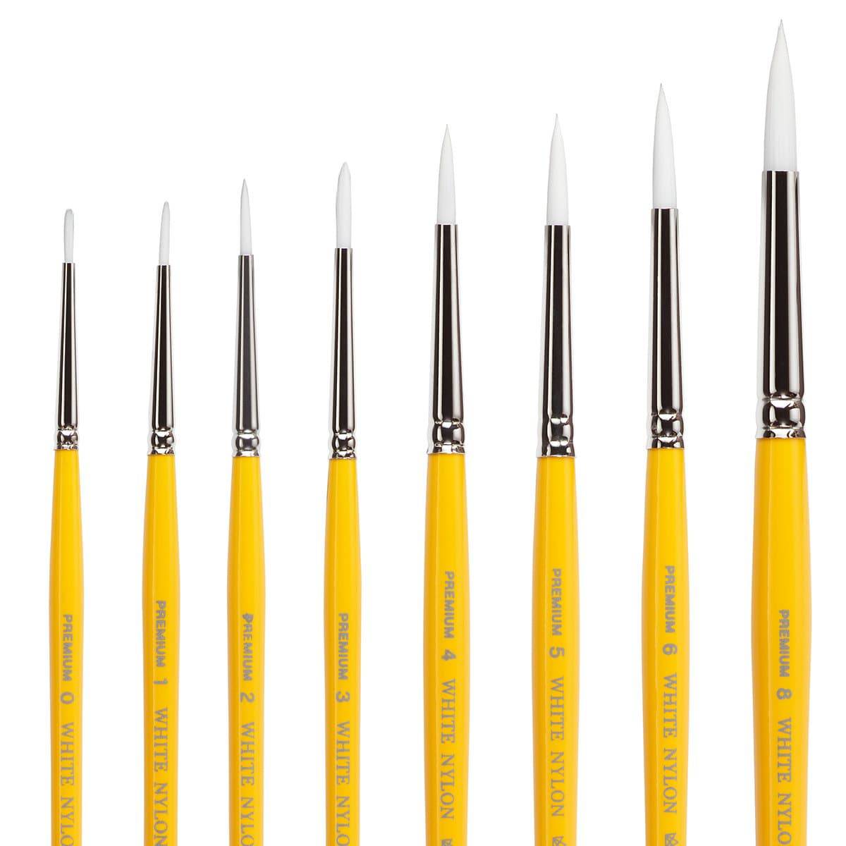 White Nylon 7950 Round Short Handle Brush Set, 8 pc - Face Painting Brush