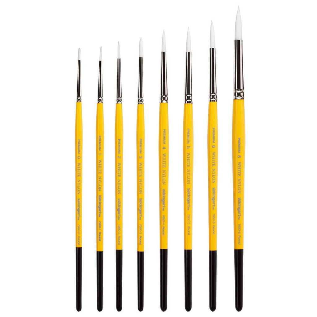 White Nylon 7950 Round Short Handle Brush Set, 8 pc - Face Painting Brush