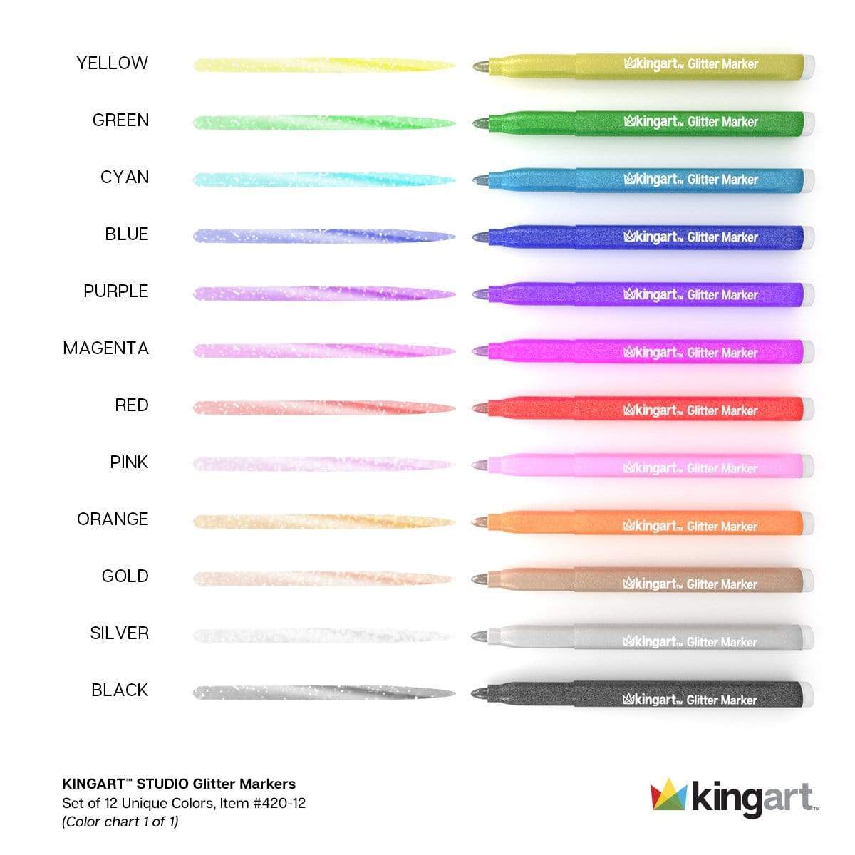 Sparkling Glitter Markers - Fine Tip - 12 Colors